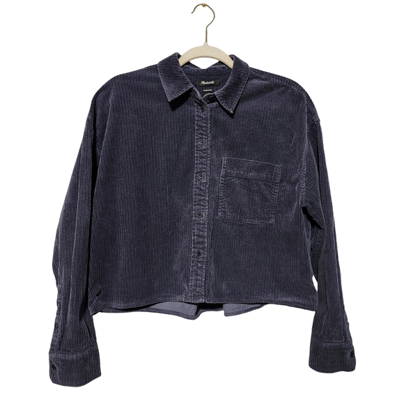 MADEWELL Variegated Corduroy Button Up Shirt Womens Medium Blue Oversized Casual - Picture 3 of 9